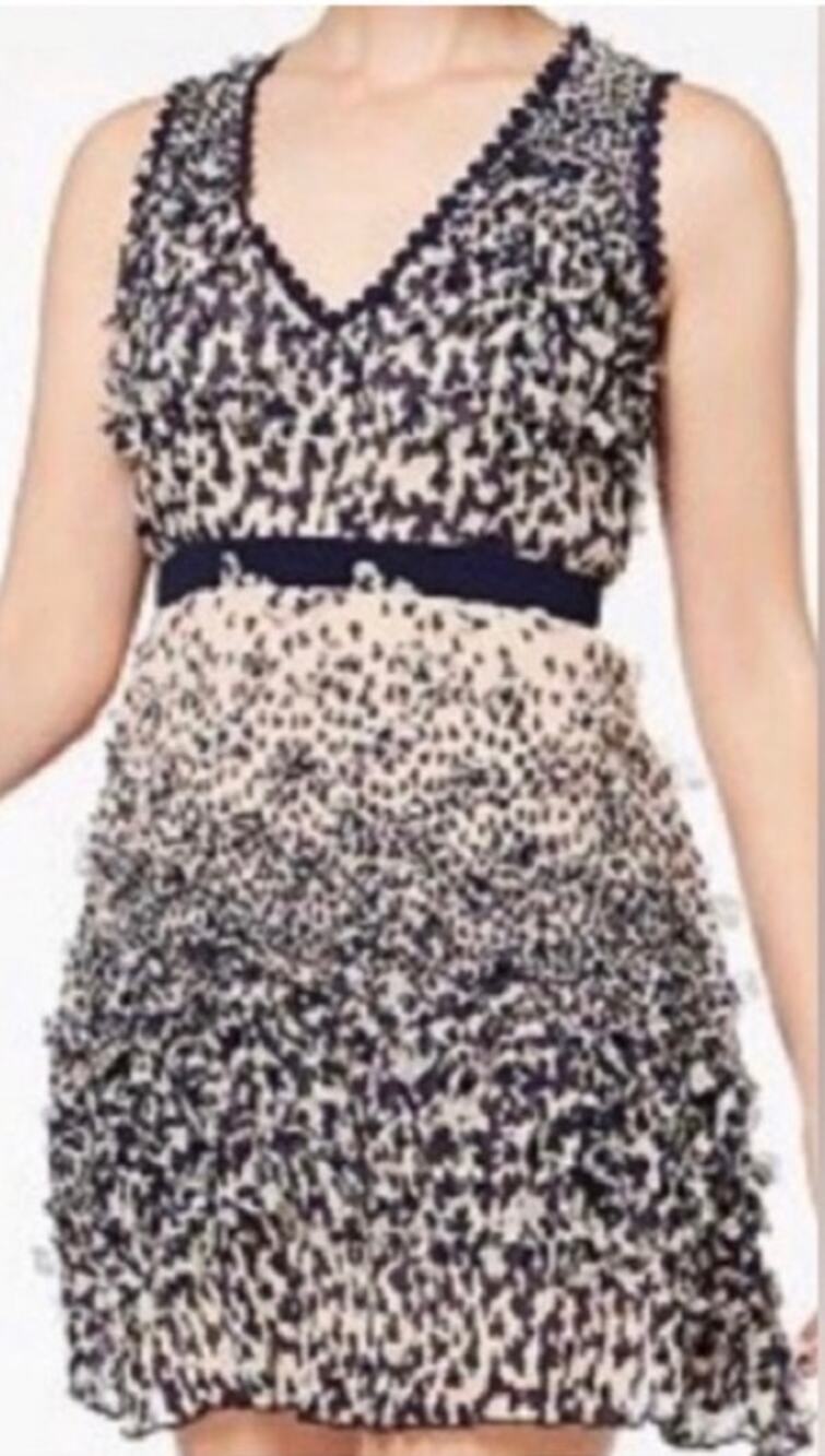Foxiedox Mariposa 3D Butterfly Mini Dress | Women's Size L | Cream Navy - Picture 1 of 4